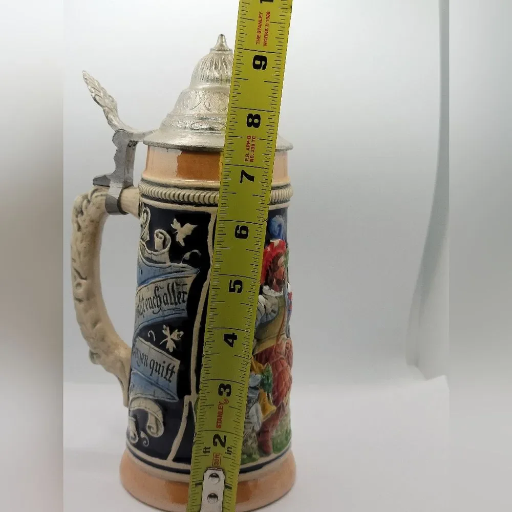 Vintage West German Randarbeit  Beer Stein with Pewter Lid